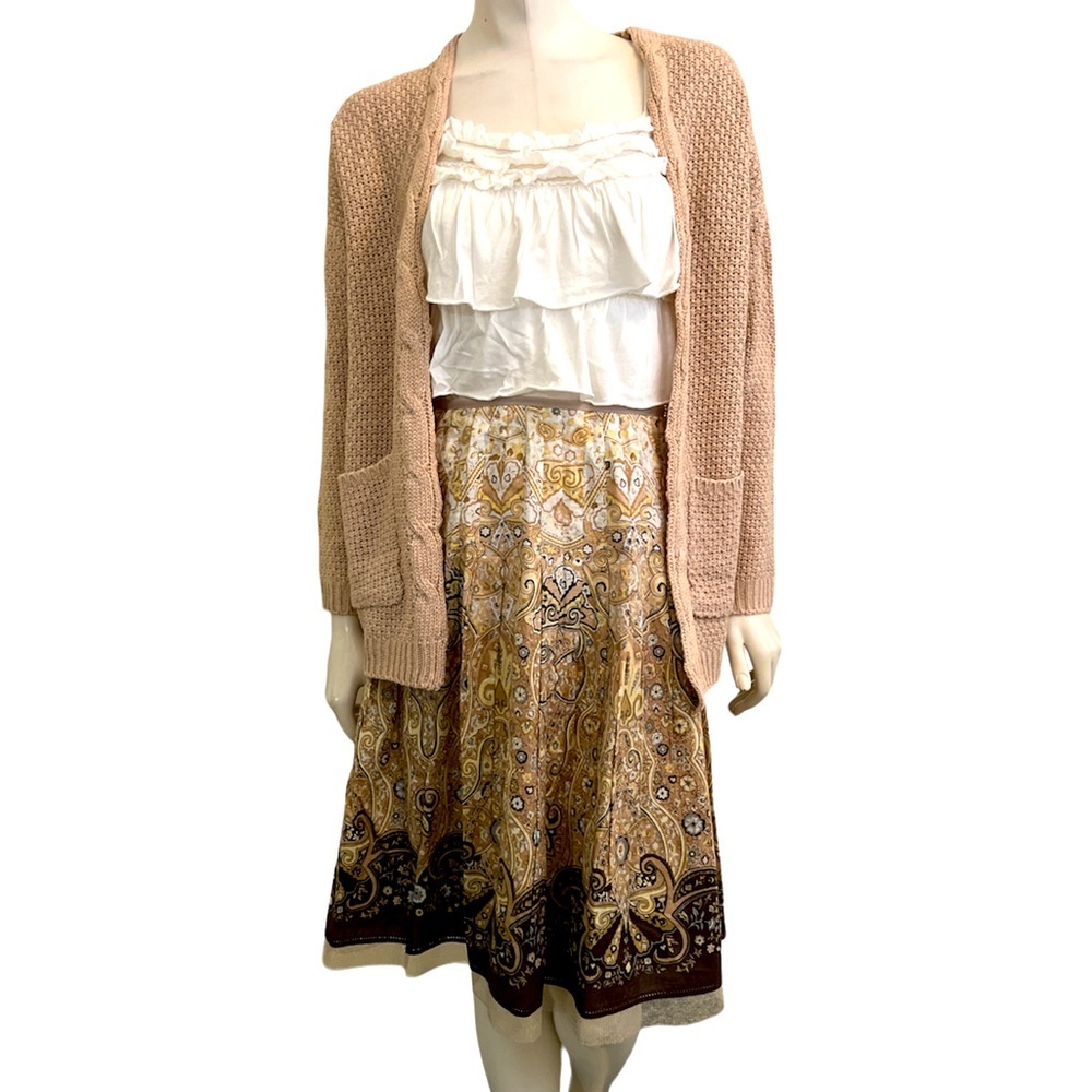 Printed Midi Skirt by Talbots size 4 Petite Cotton Lined